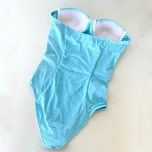 NEW ANTHROPOLOGIE BEACH RIOT Baby Blue Strapless Embroidered One Piece Swimsuit - Picture 5 of 9